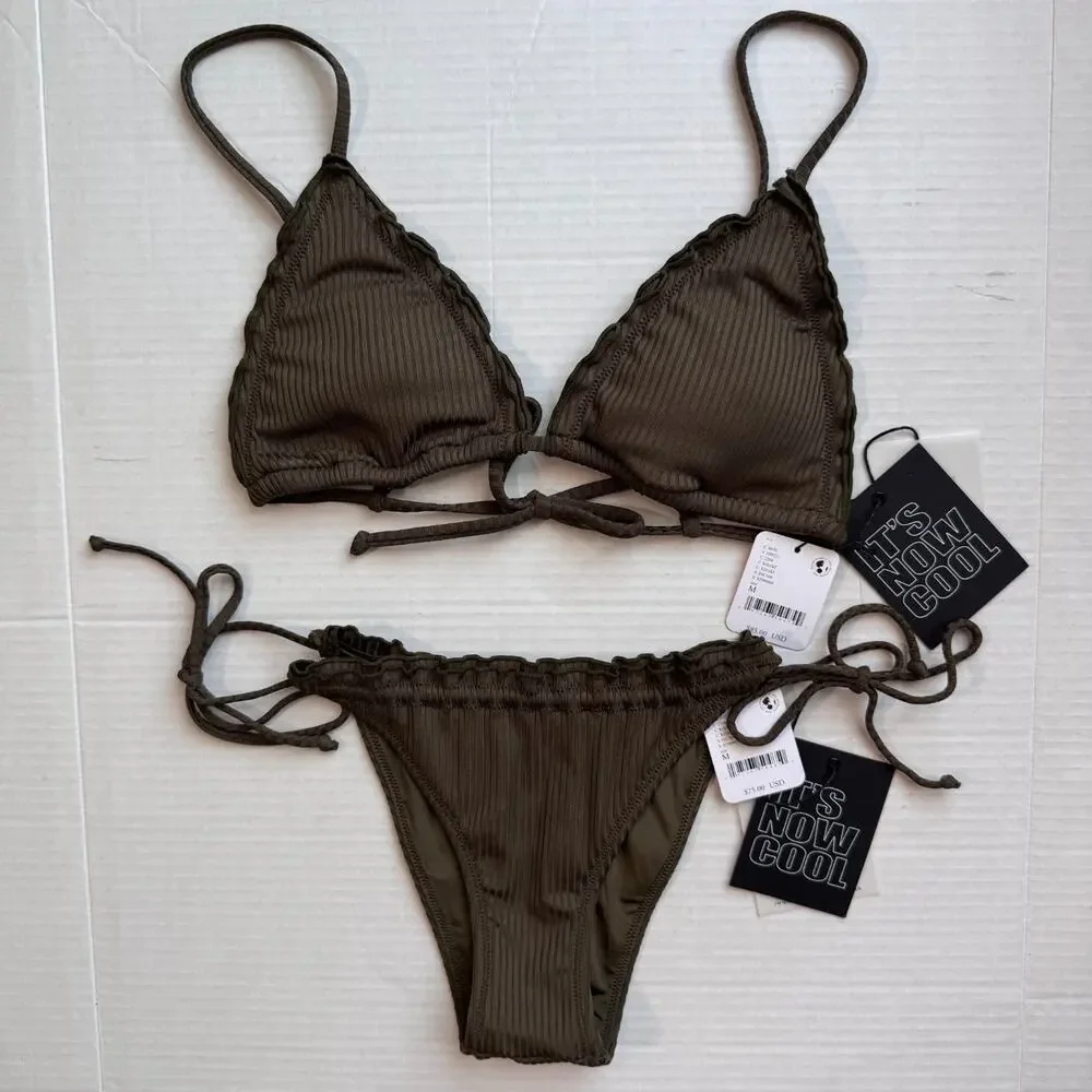 Its Now Cool Eco Frill Tri Bikini Womens Medium Triangle Two Piece Free People M